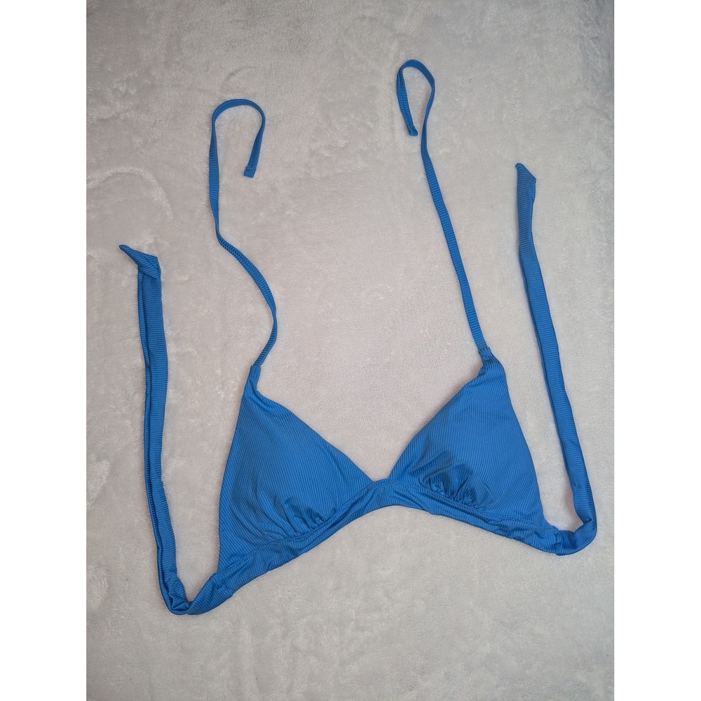Victoria's Secret Blue Ribbed Triangle Bikini Top Size Small Halter Swimwear